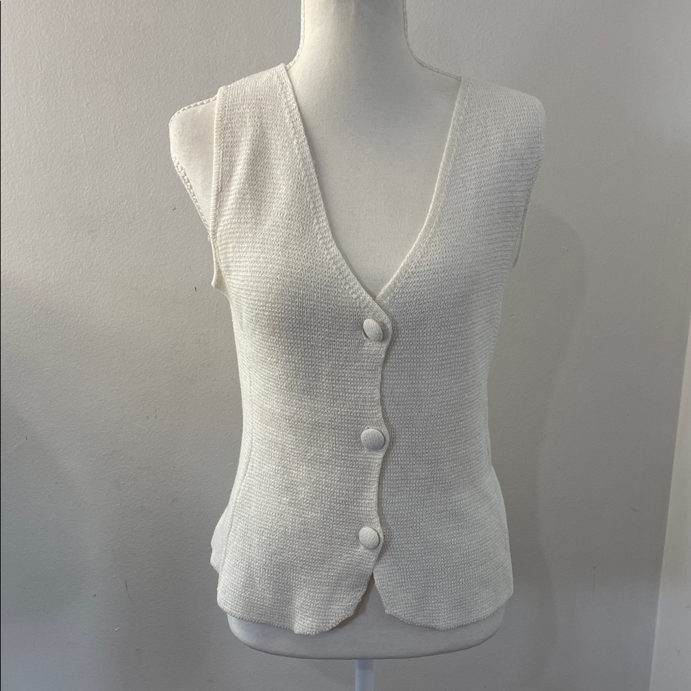 Zara Cream Knit Buttoned Vest heavy linen and viscose
